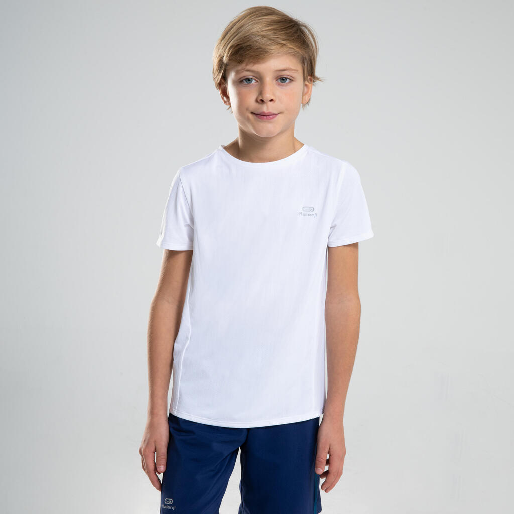 Playera Atletismo AT 100 Niños Blanca Mangas Cortas Transpirable