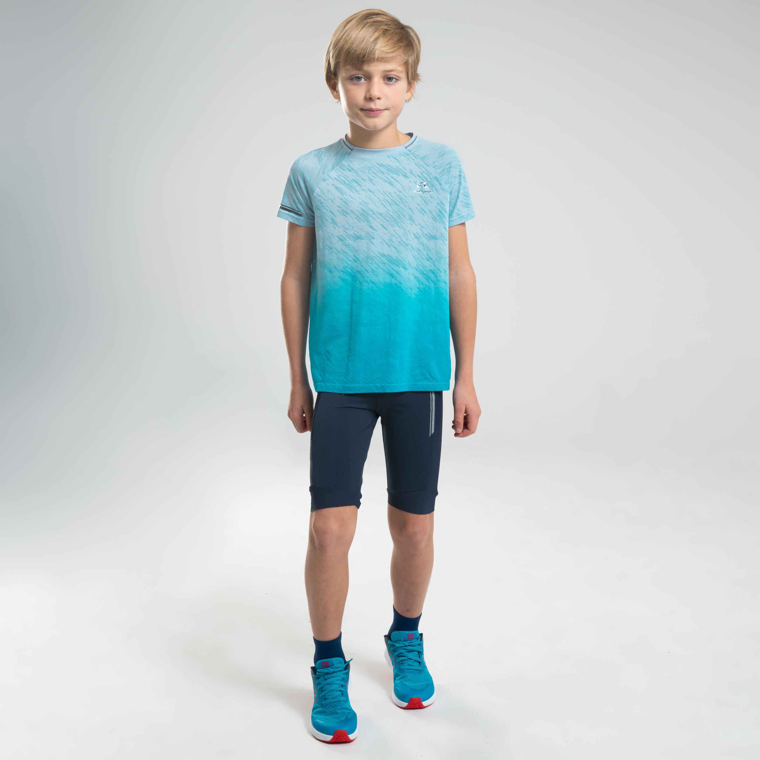 AT 500 KIDS ATHLETICS TIGHT SHORTS NAVY BLUE Decathlon