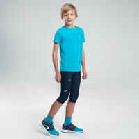 AT 100 KIDS' ATHLETICS CROPPED BOTTOMS - NAVY BLUE/TURQUOISE