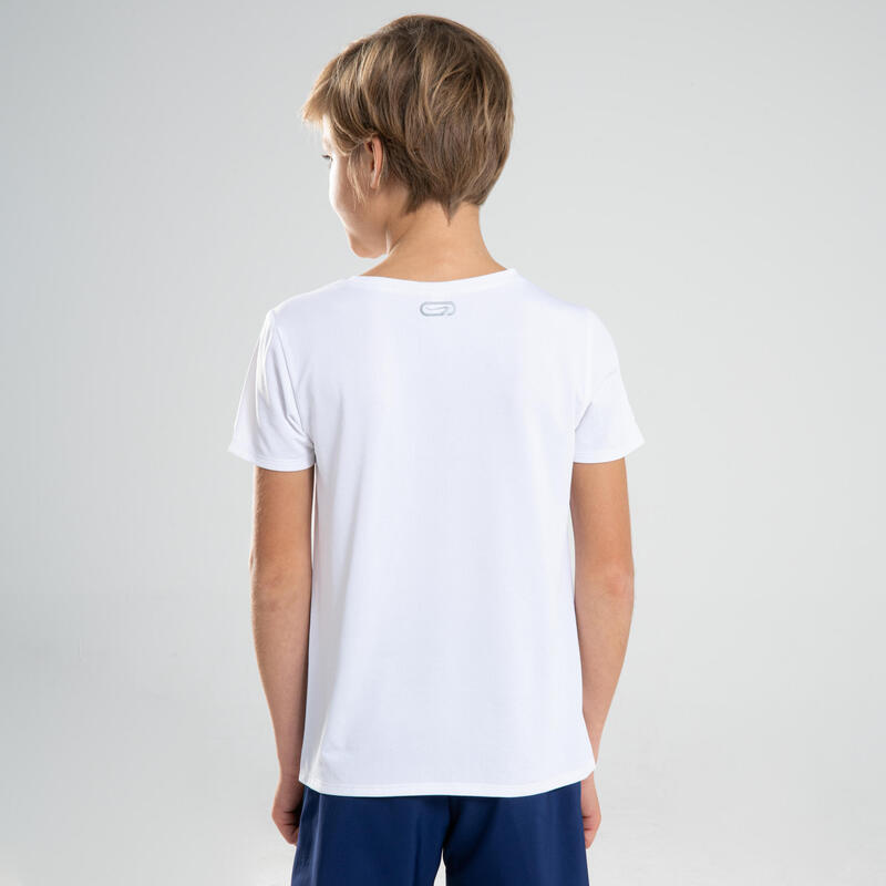 T-shirt bambino ginnastica AT 100 traspirante bianca