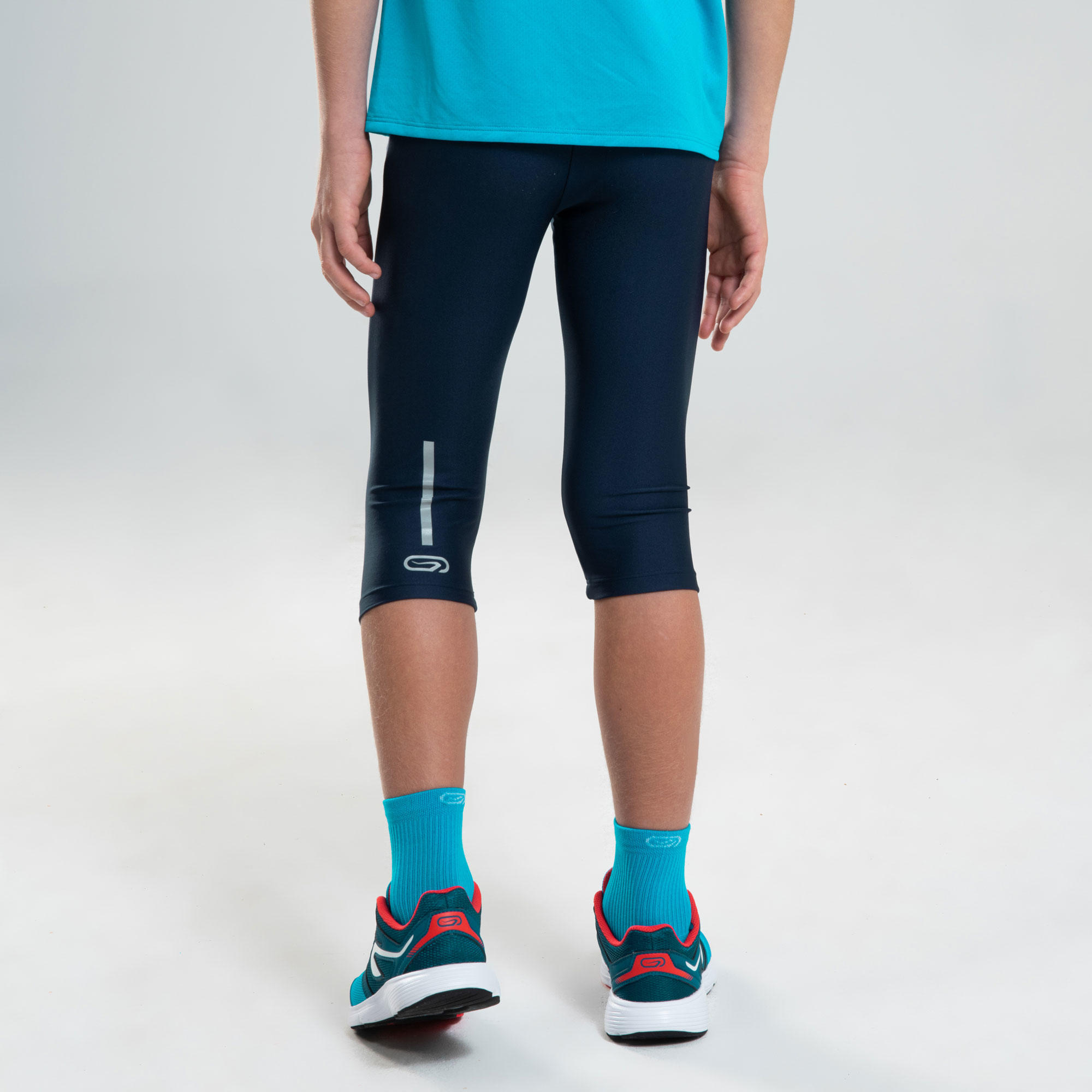 AT 100 KIDS' ATHLETICS CROPPED BOTTOMS - NAVY BLUE/TURQUOISE 5/6
