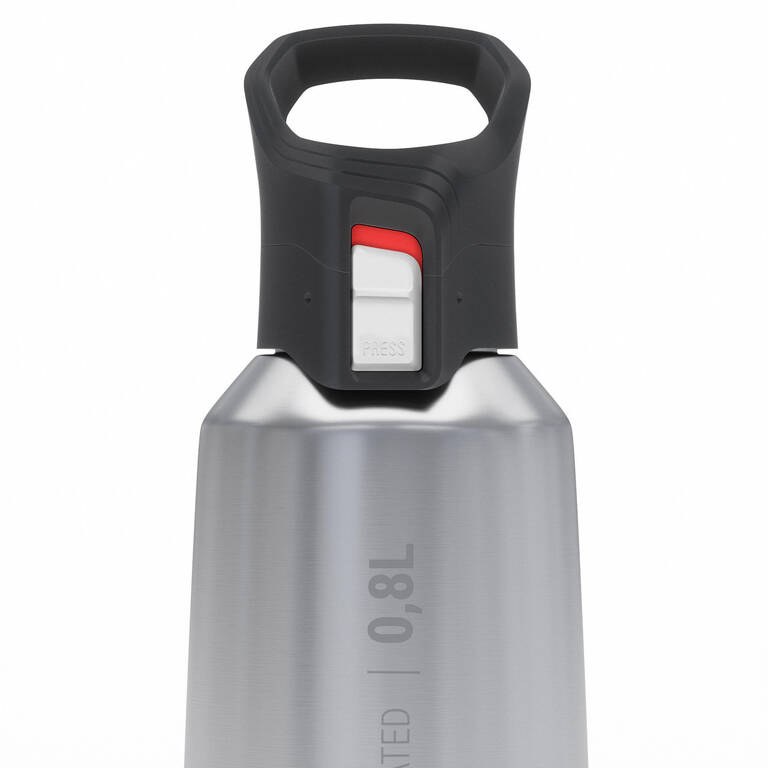 0.8 L stainless steel water bottle with quick-open cap for hiking - Red