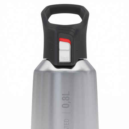 0.8 L stainless steel water bottle with quick-open cap for hiking - Red