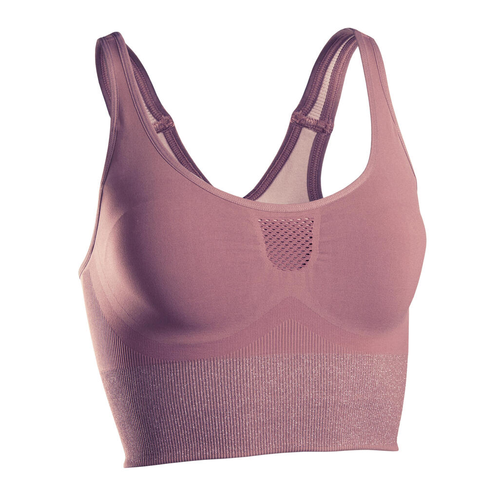 Μακρύ, αθλητικό μπουστάκι για δυναμική yoga χωρίς ραφές - βαθυκόκκινο/ασημί