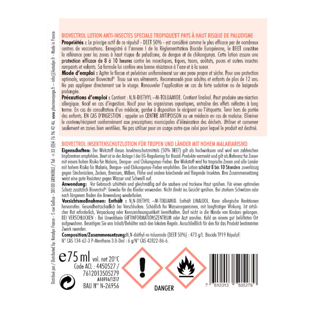 Anti-insect spray BIOVECTROL - Deet 50% - 75 ML