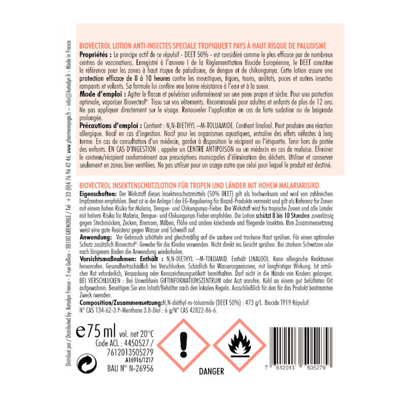 Spray repelente de insectos BIOVECTROL - Deet 50% - 75 ml 