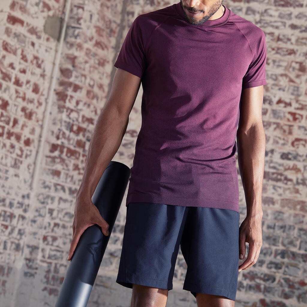 Men's Seamless Short-Sleeved Dynamic Yoga T-Shirt - Burgundy