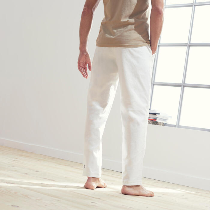 PANTALÓN TELA YOGA SUAVE HOMBRE BLANCO Domyos Decathlon