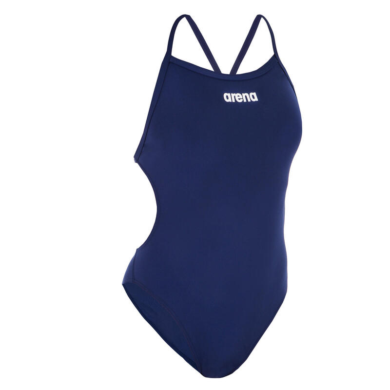 Sportbadpak voor zwemmen dames Solid Tech marineblauw