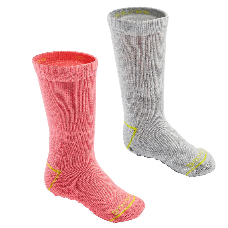 Antislip sokken voor kinderen set van 2 paar roze/grijs