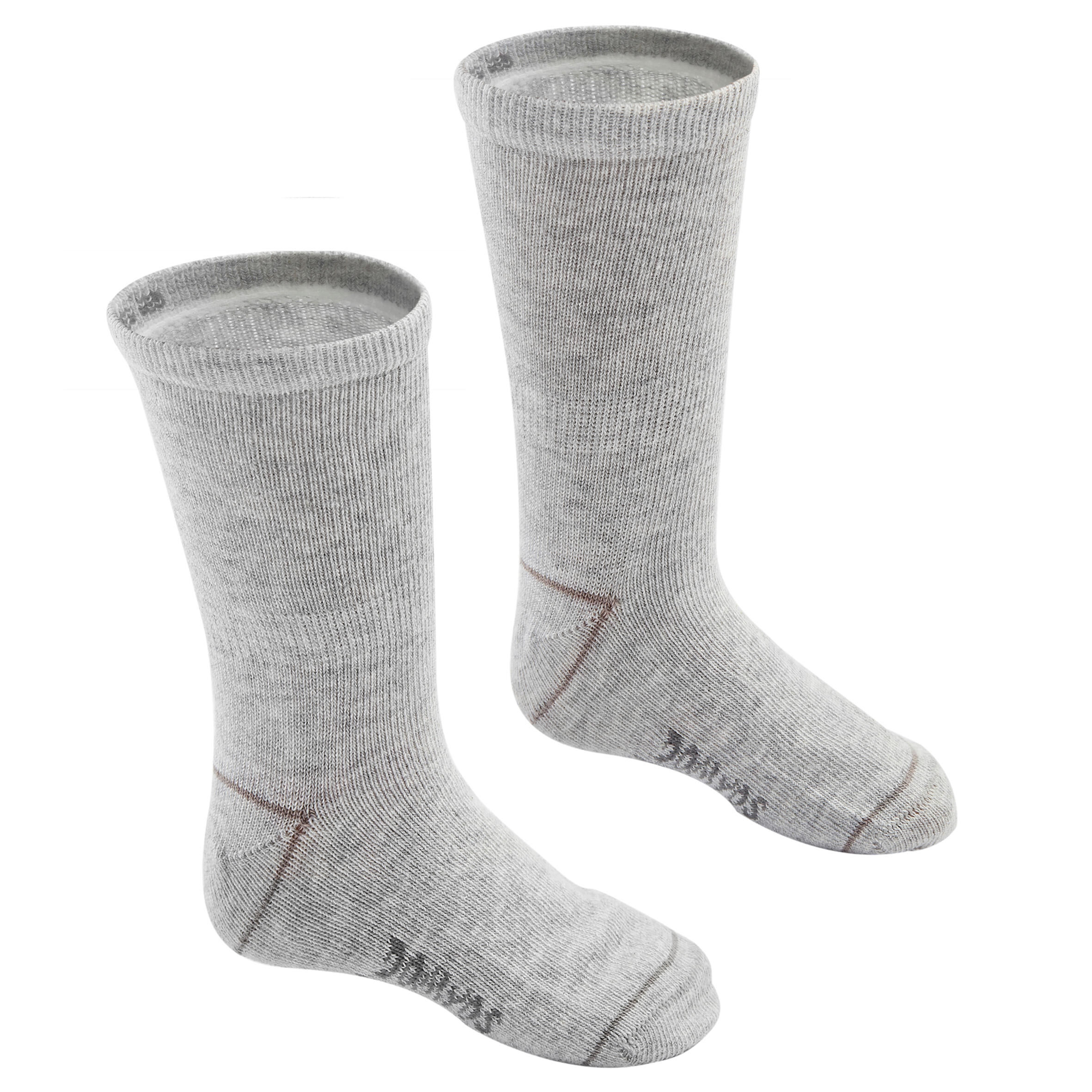 DOMYOS Kids' Basic Mid Socks Twin-Pack - Grey
