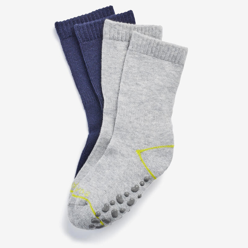 Antislip sokken voor kinderen set van 2 paar marineblauw/grijs