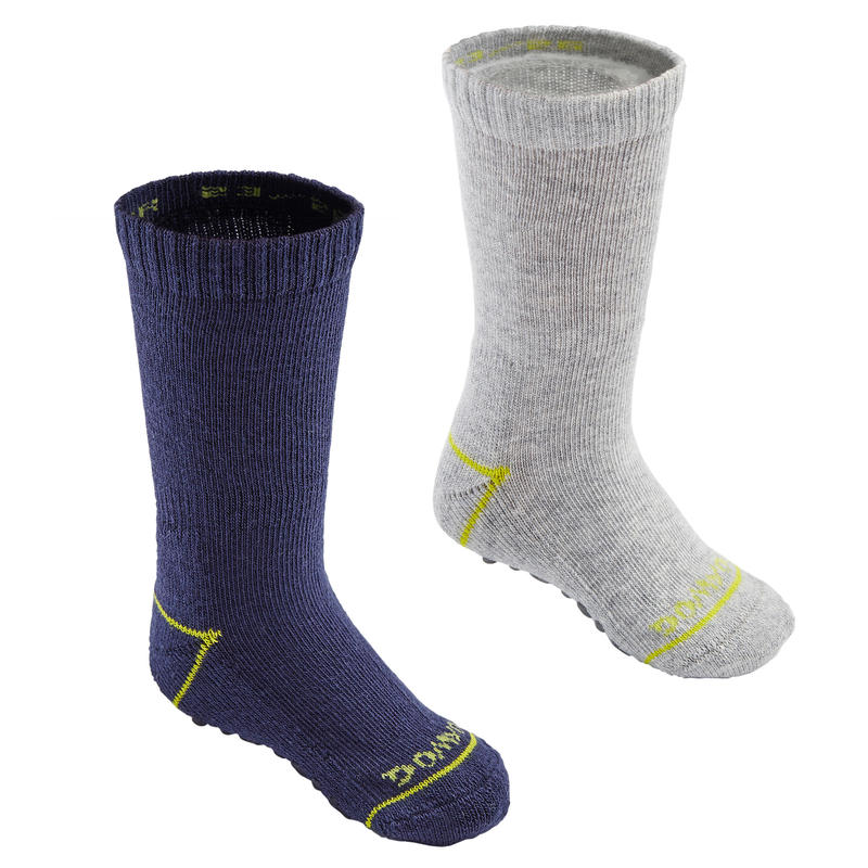 Non-Slip Socks 500 Twin-Pack - Navy/Heathered Grey