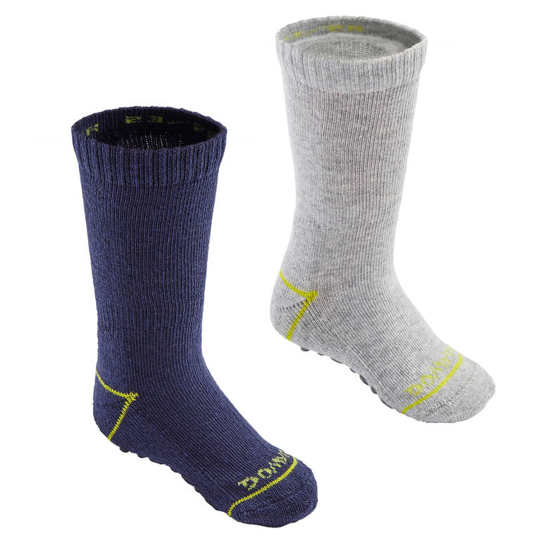 Kids' Non-Slip Socks Twin-Pack - Navy/Grey - Decathlon