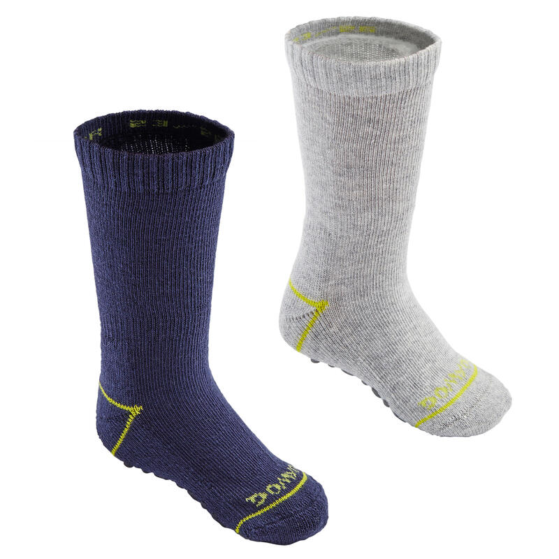 Dětské protiskluzové ponožky 500 2 páry modro-šedé