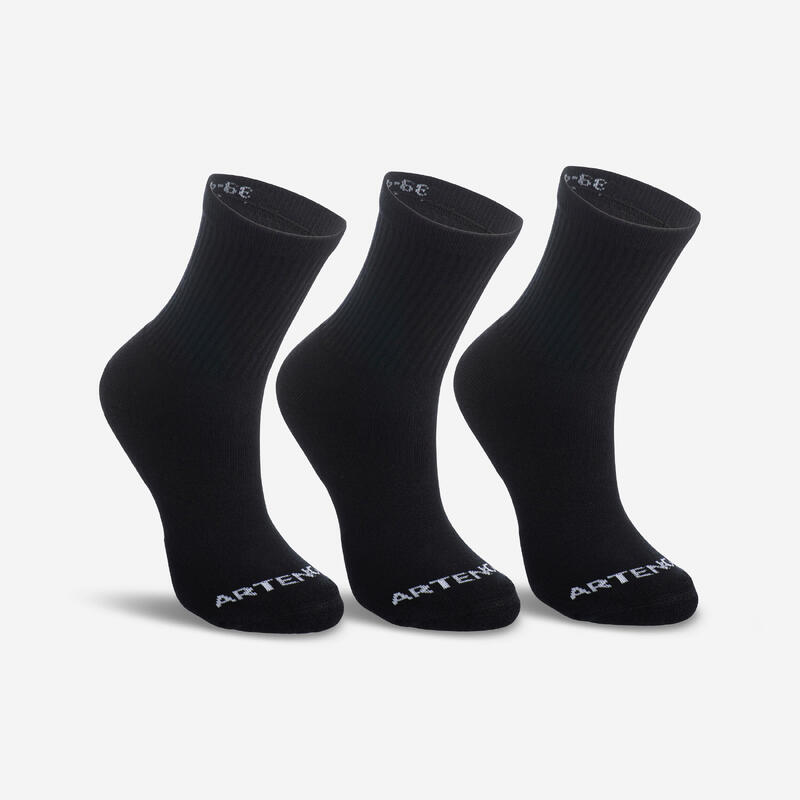 Vysoké tenisové ponožky RS100 černé 3 páry 