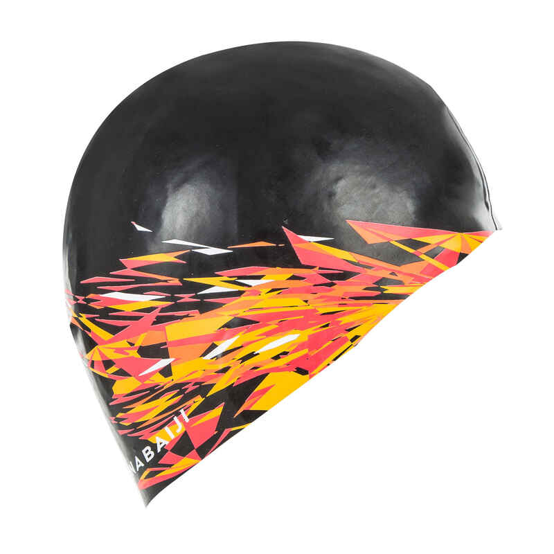 SILICONE SWIM CAP - BLACK FIRE PRINT