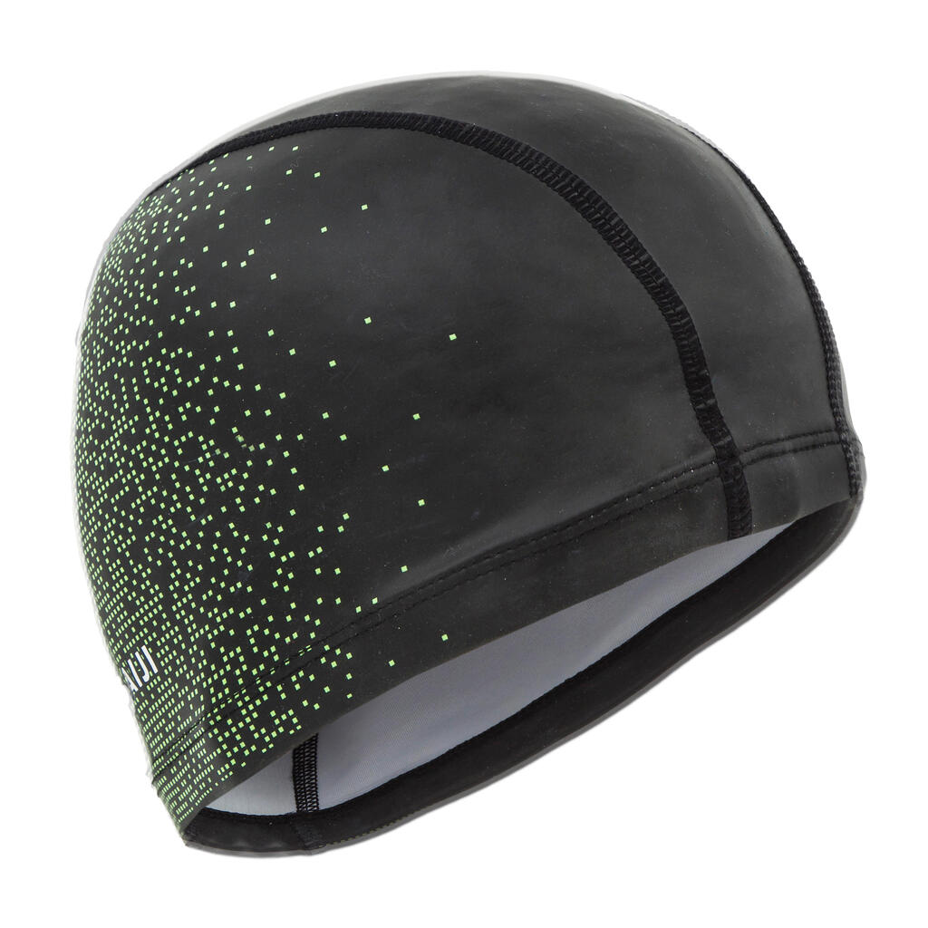 Bonnet de bain en maille enduite - tissu imprimé - taille l - noir expe jaune