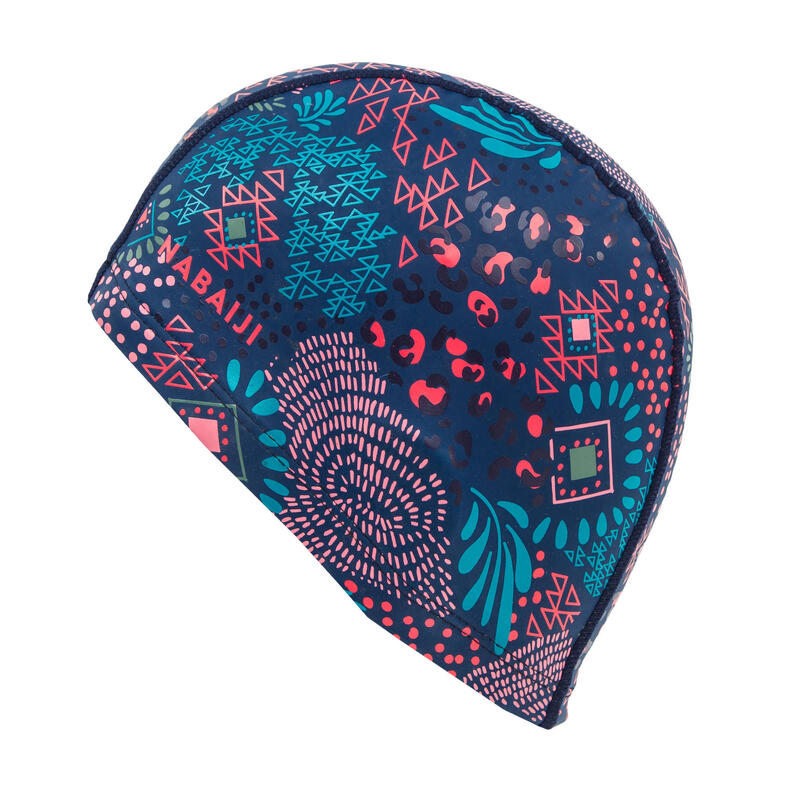 Badmuts van gecoate stof Canopa blauw/roze met print maat L