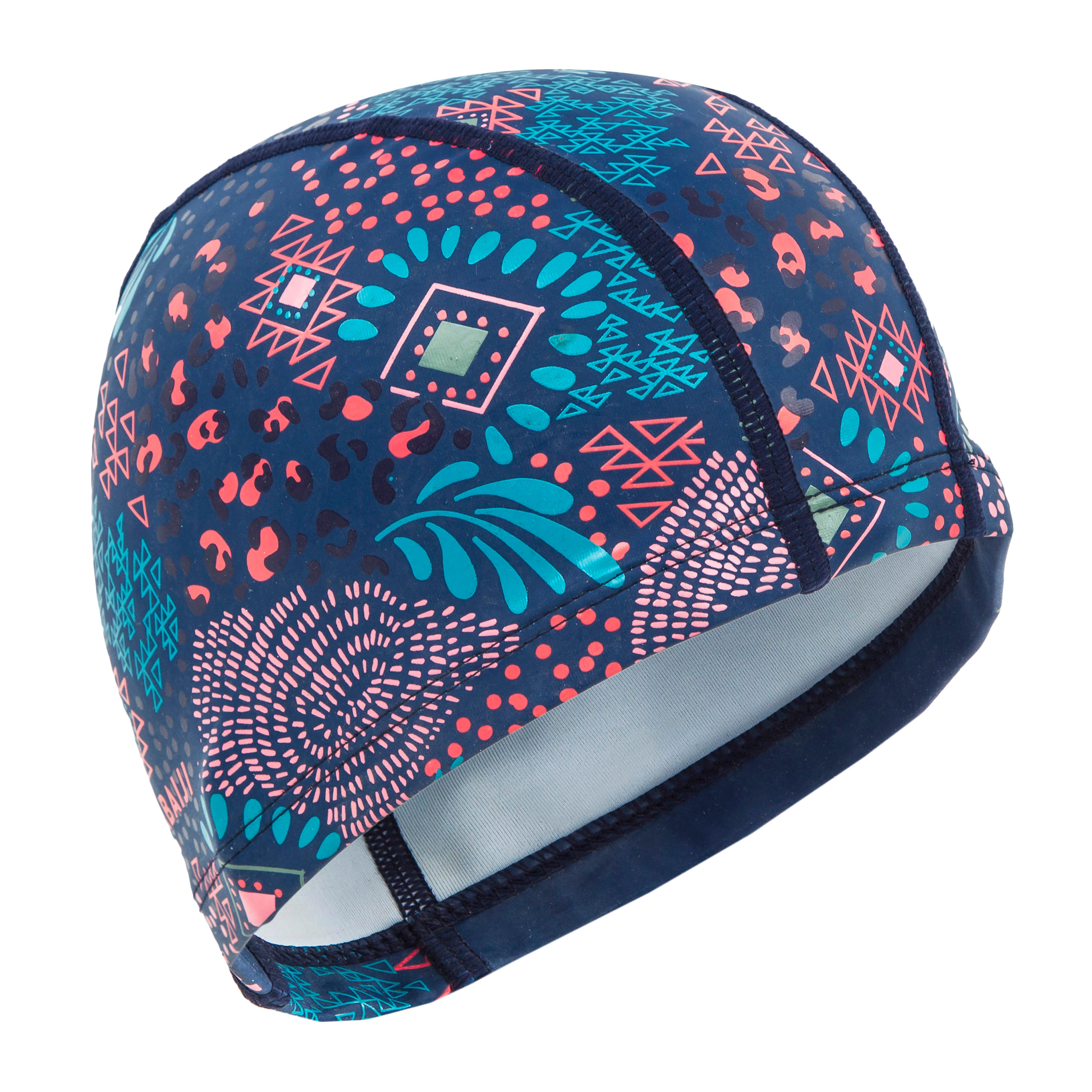 bonnet de bain en maille enduite - tissu imprimé - taille l - canopa bleu rose - nabaiji