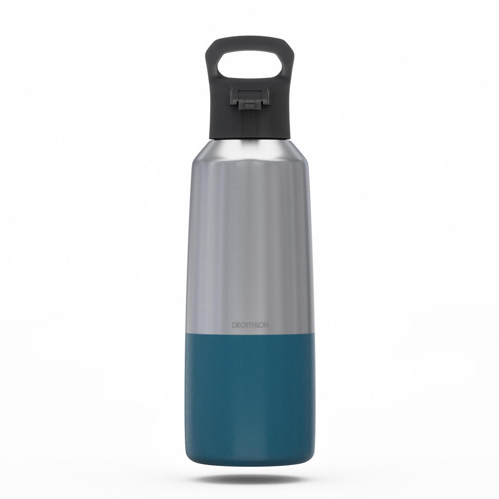 0.8 L stainless steel isothermal water bottle with quick-release cap for hiking