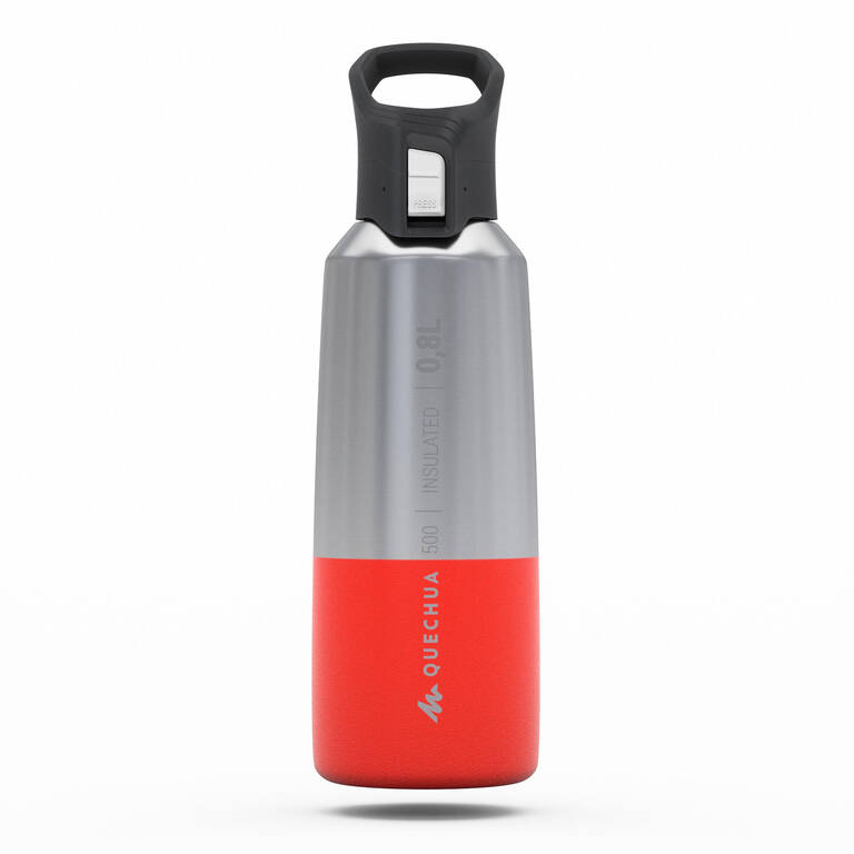 0.8 L stainless steel water bottle with quick-open cap for hiking - Red