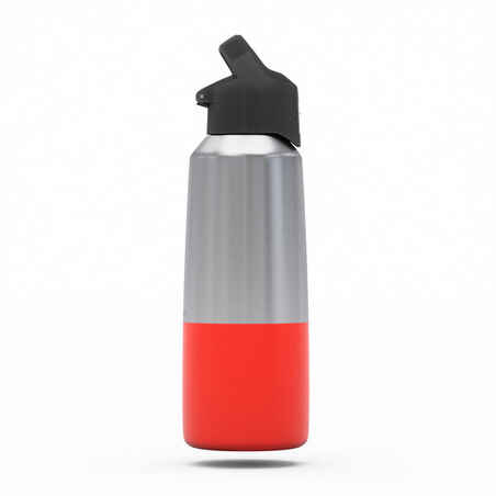 0.8 L stainless steel water bottle with quick-open cap for hiking - Red