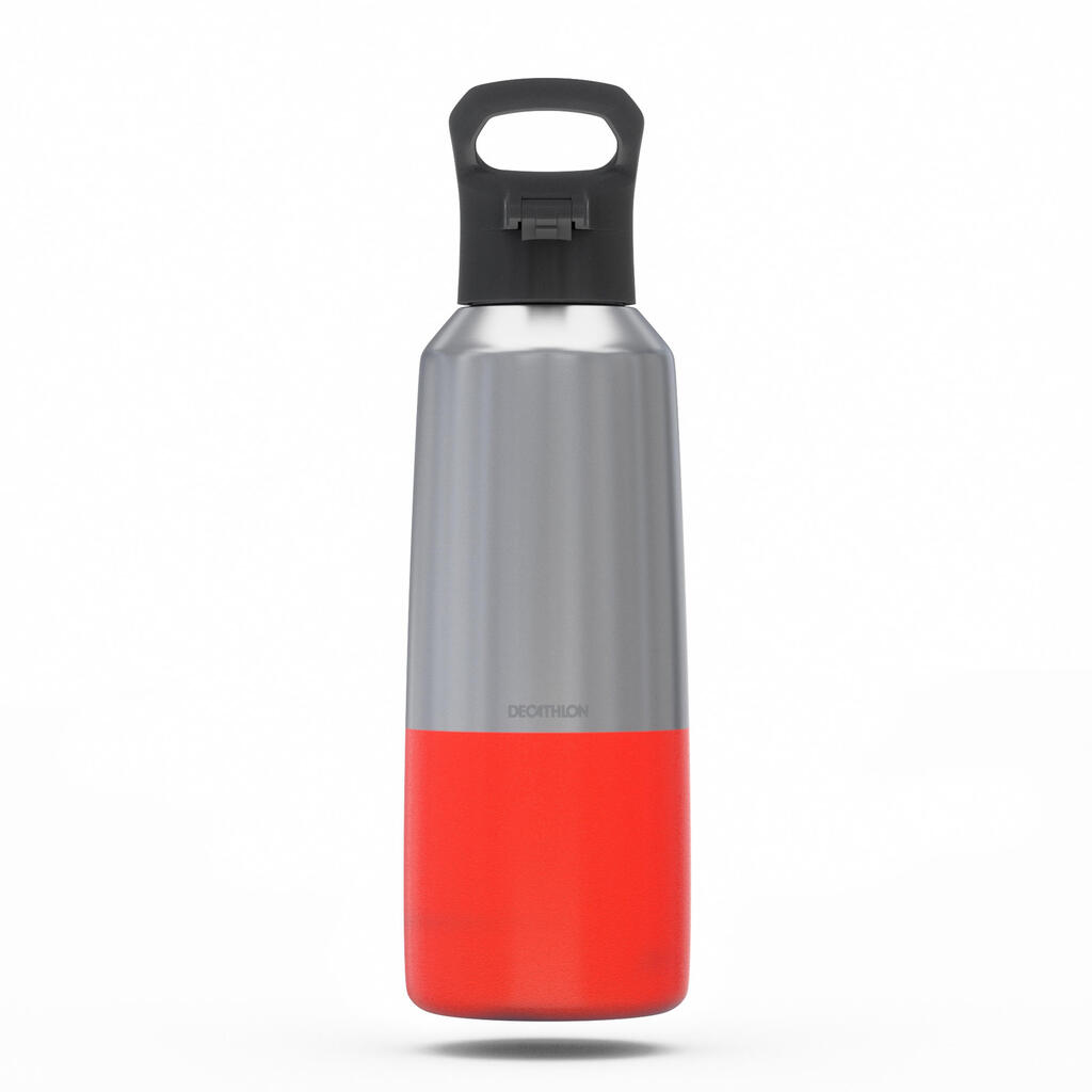 0.8 L stainless steel isothermal water bottle with quick-release cap for hiking