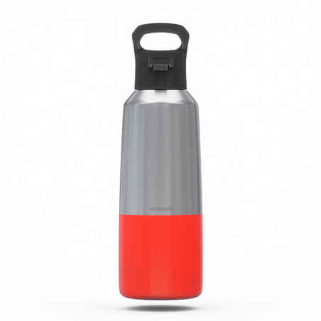 0.8 L stainless steel water bottle with quick-open cap for hiking - Red