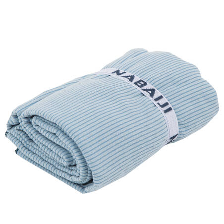 Microfibre Swimming Towel Size L 80 x 130 cm - Striped Light Grey