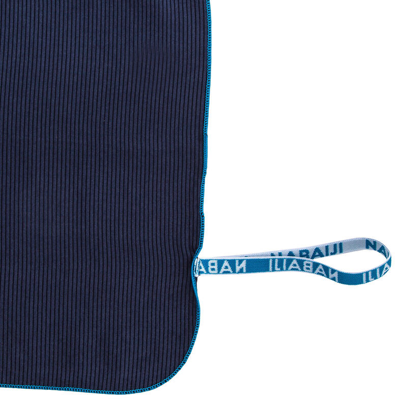 Serviette de bain microfibre à rayures bleu foncé taille XL 110 x 175 cm