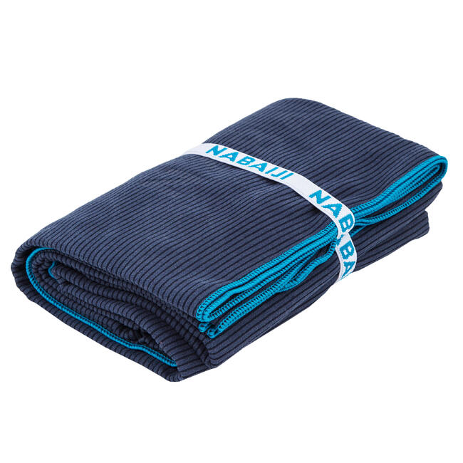 Compact Microfibre Towel XL Striped Navy Blue