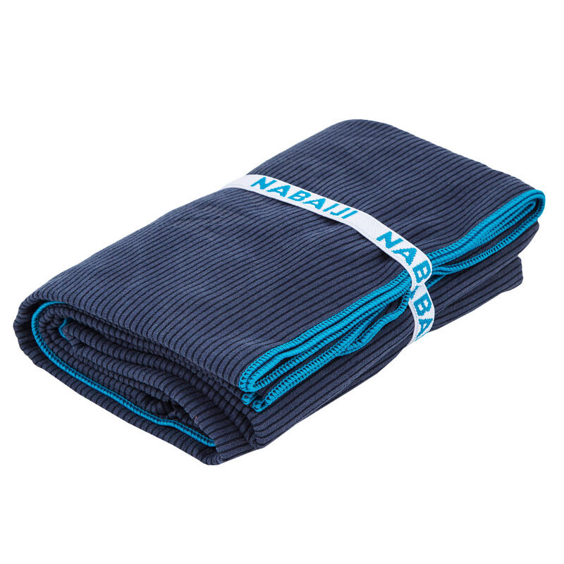 Serviette de bain microfibre à rayures bleu foncé taille XL 110 x 175 cm