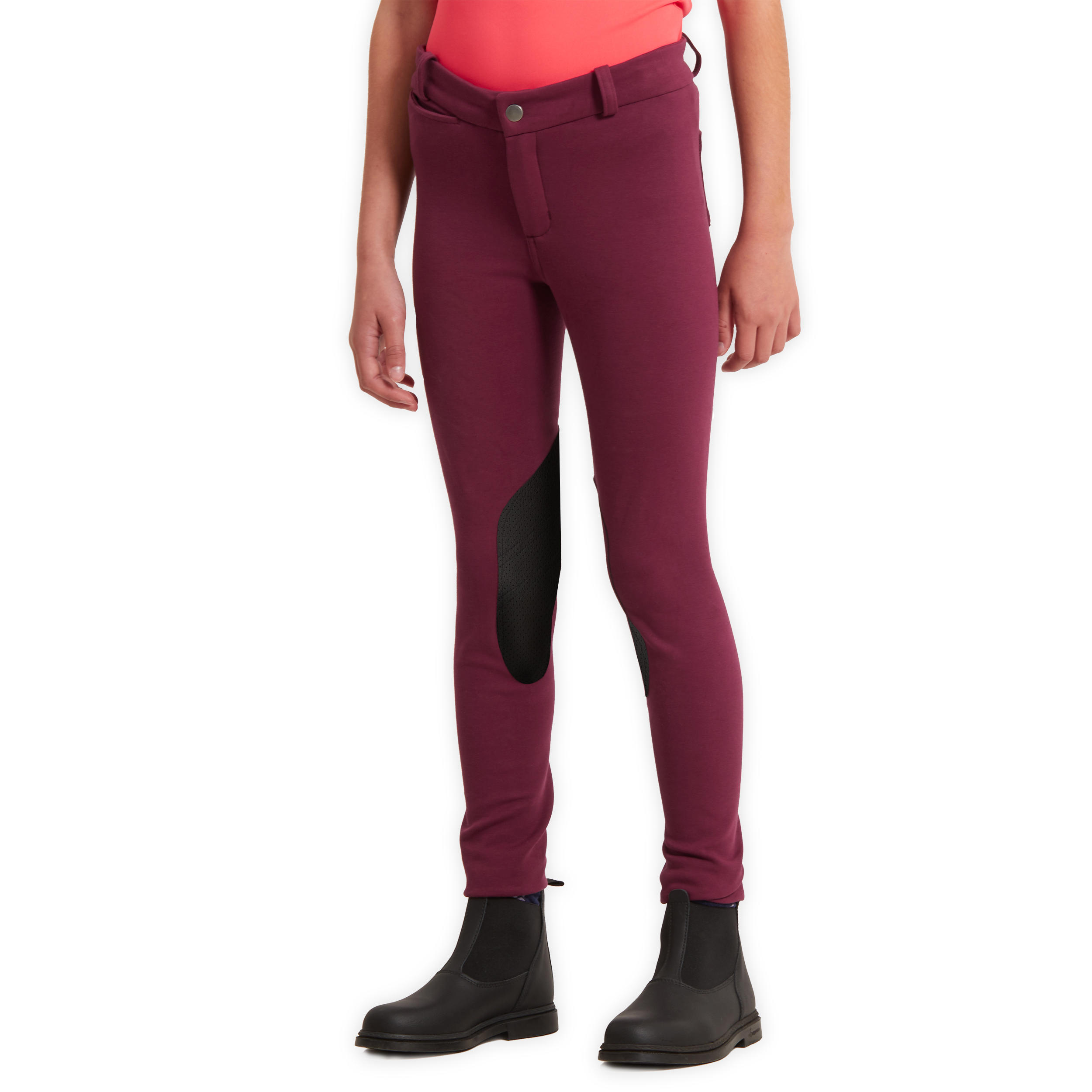 500 Mesh Kids' Horse Riding Jodhpurs - Plum/Navy 6/11