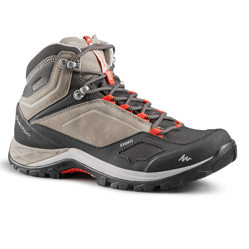 Women’s Waterproof Mountain Walking Shoes - MH500 Mid - Beige/Red