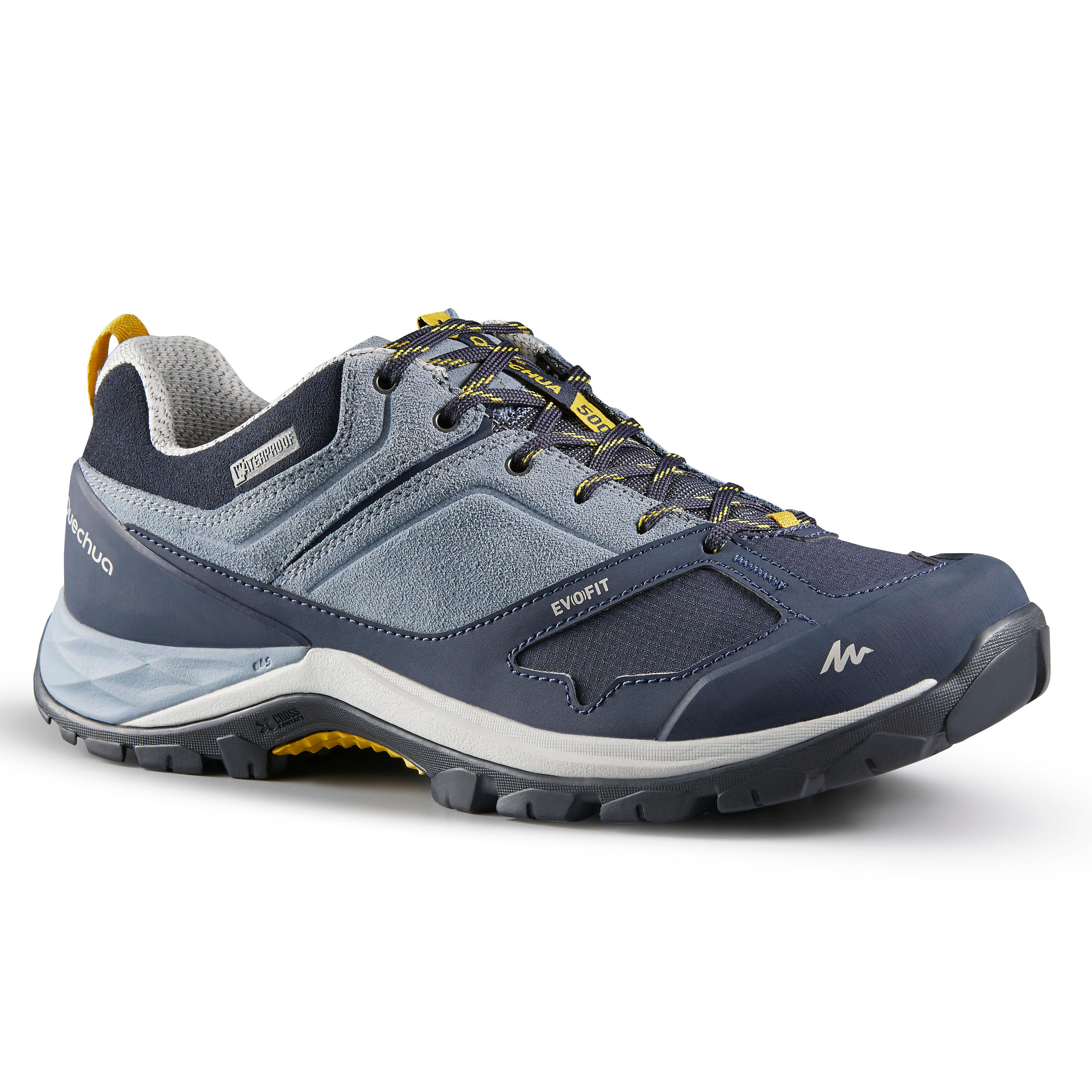 Women’s waterproof mountain walking shoes - MH500 - Blue/Yellow 1/6