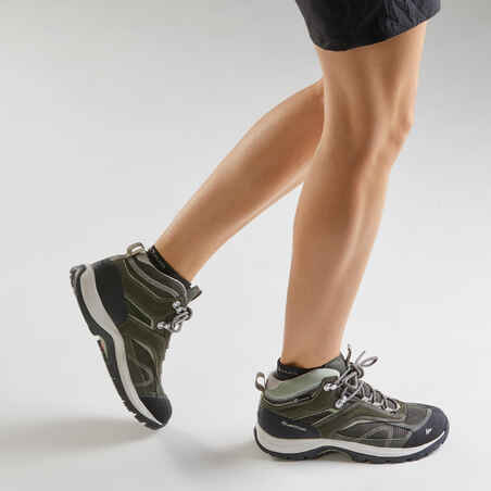 حذاء للنساء مضاد للماء للمشي على الجبال MH100 - كاكي