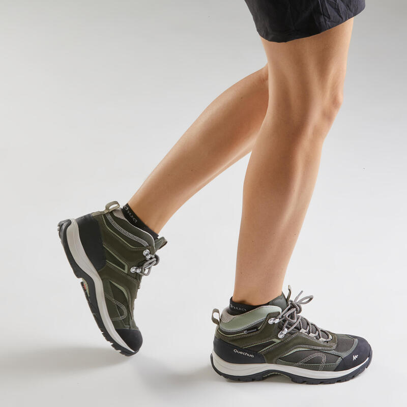 Chaussures imperméables de randonnée montagne - MH100 Mid Khaki - Femme