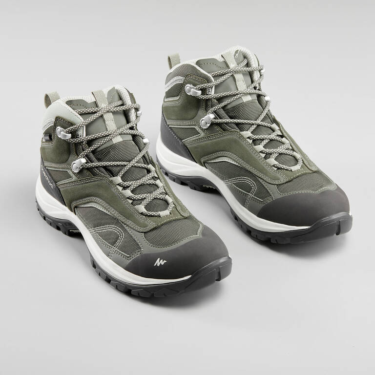 Women’s waterproof mountain walking boots - MH100 Mid -Khaki