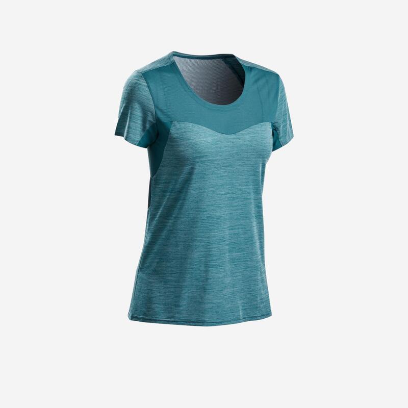 T-shirt manches courtes de randonnée rapide Femme FH500 Helium Bleu