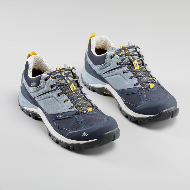 Waterdichte schoenen voor bergwandelen dames MH500 blauw/geel