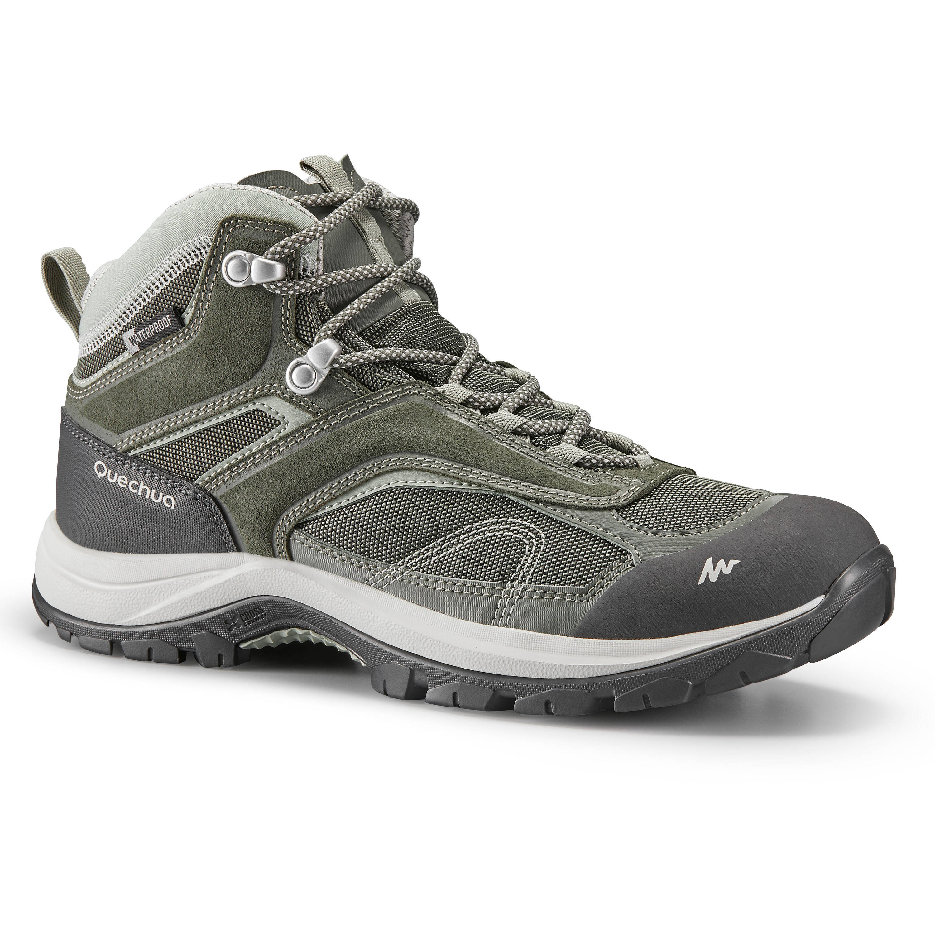 Women’s waterproof mountain Hiking Shoes - MH100 Mid -Khaki -  1