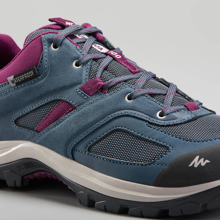 Women’s waterproof mountain walking boots MH100 – Blue/Plum