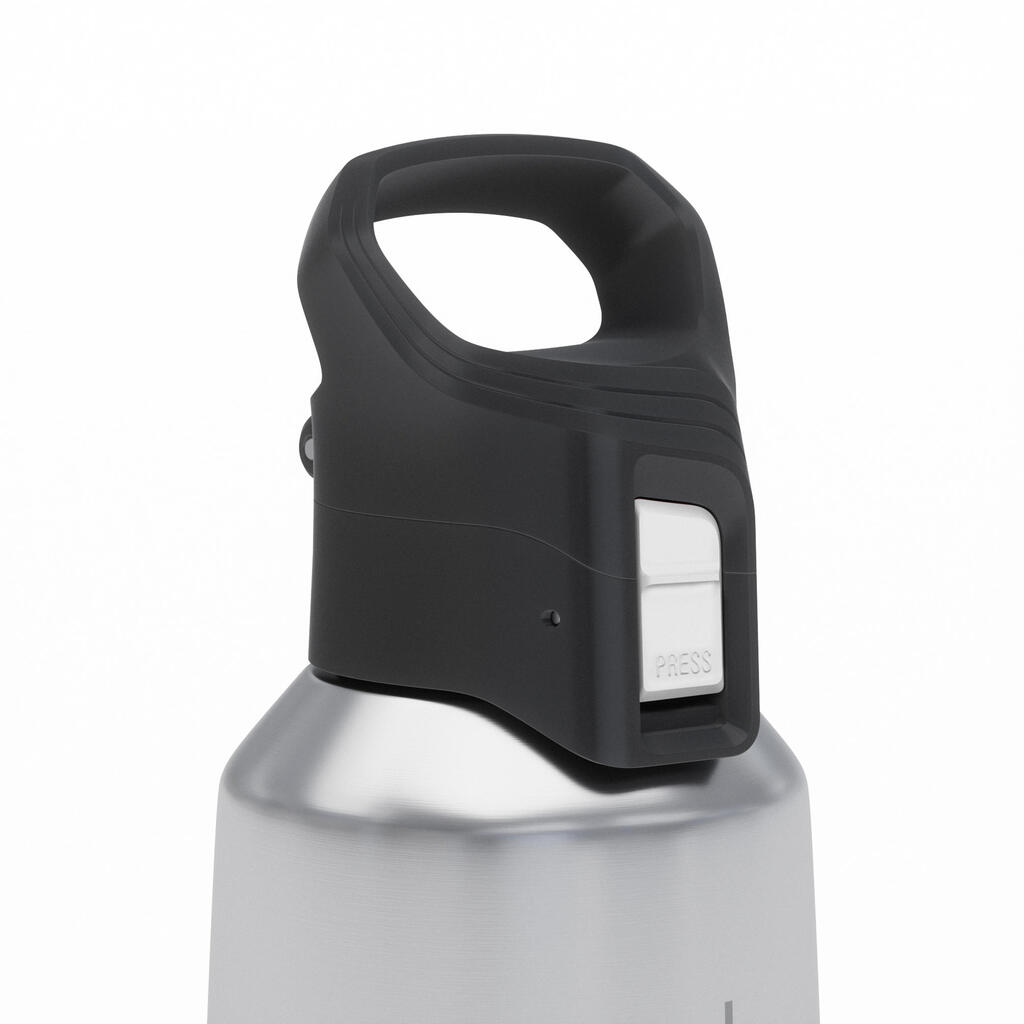 0.8 L stainless steel isothermal water bottle with quick-release cap for hiking