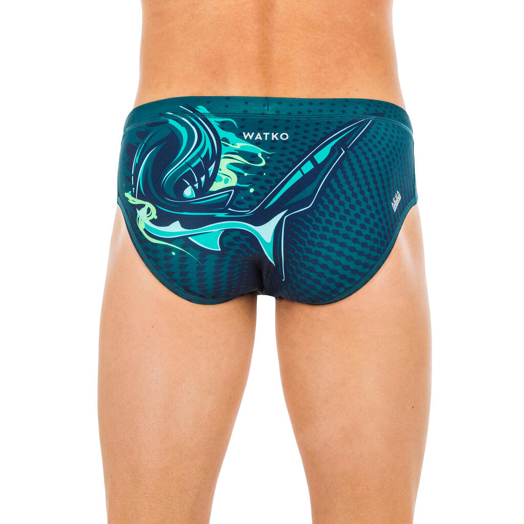 MEN'S WATER POLO SWIMMING BRIEFS - OCTOPUS BLUE