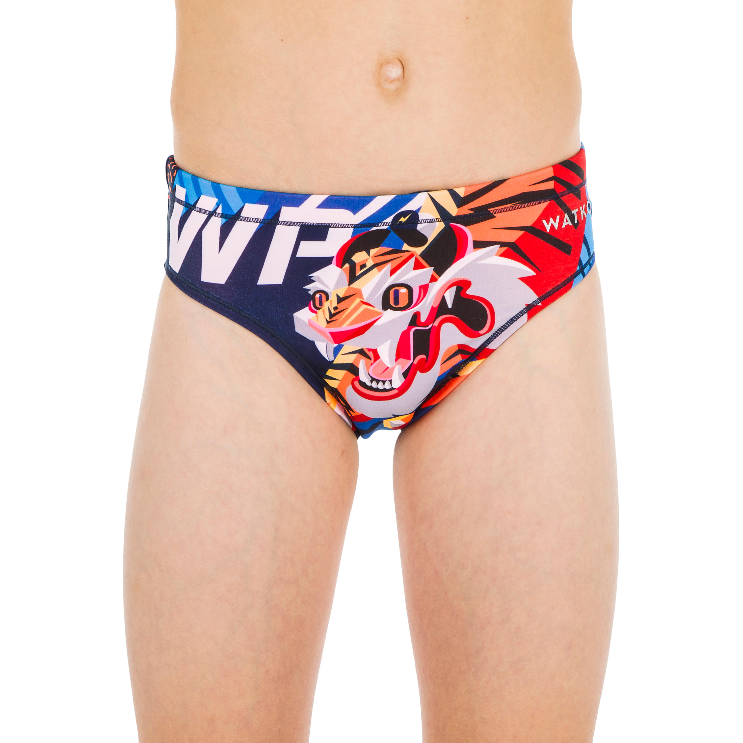 BOYS' WATER POLO SWIM BRIEFS - TIGER BLUE 2/6