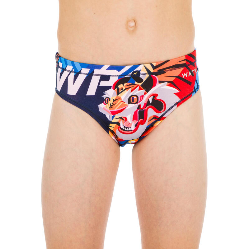 Badehose Slip Jungen Wasserball - Tiger blau