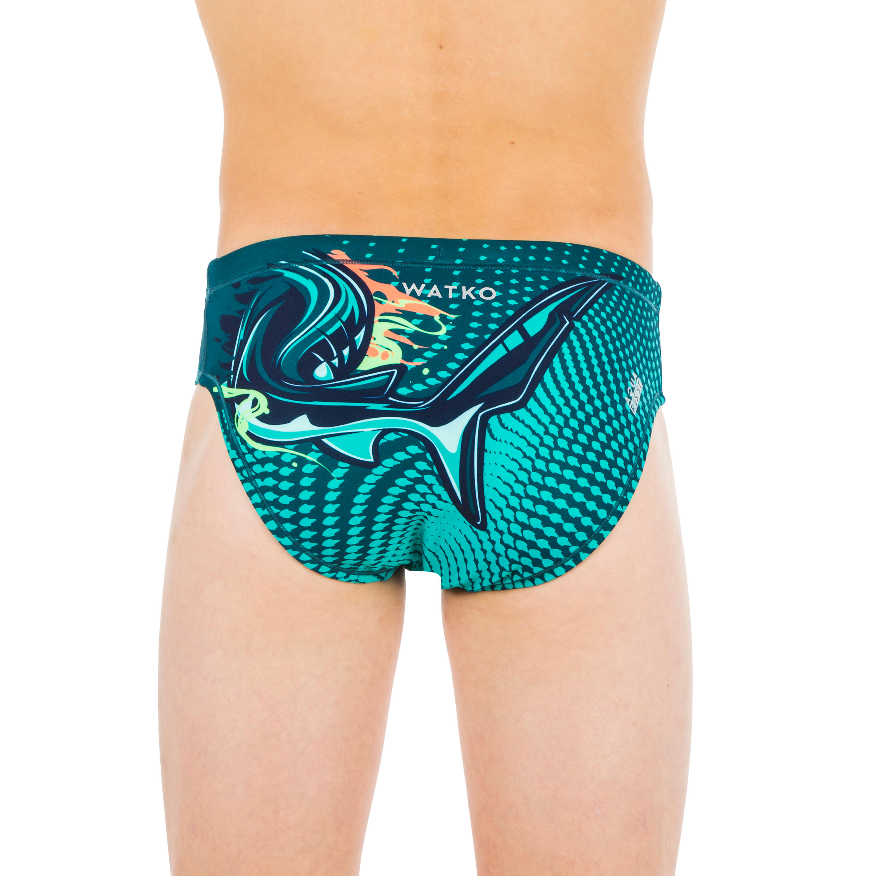 Boy’s water polo trunks - 500 Shark dark blue and turquoise 3/3