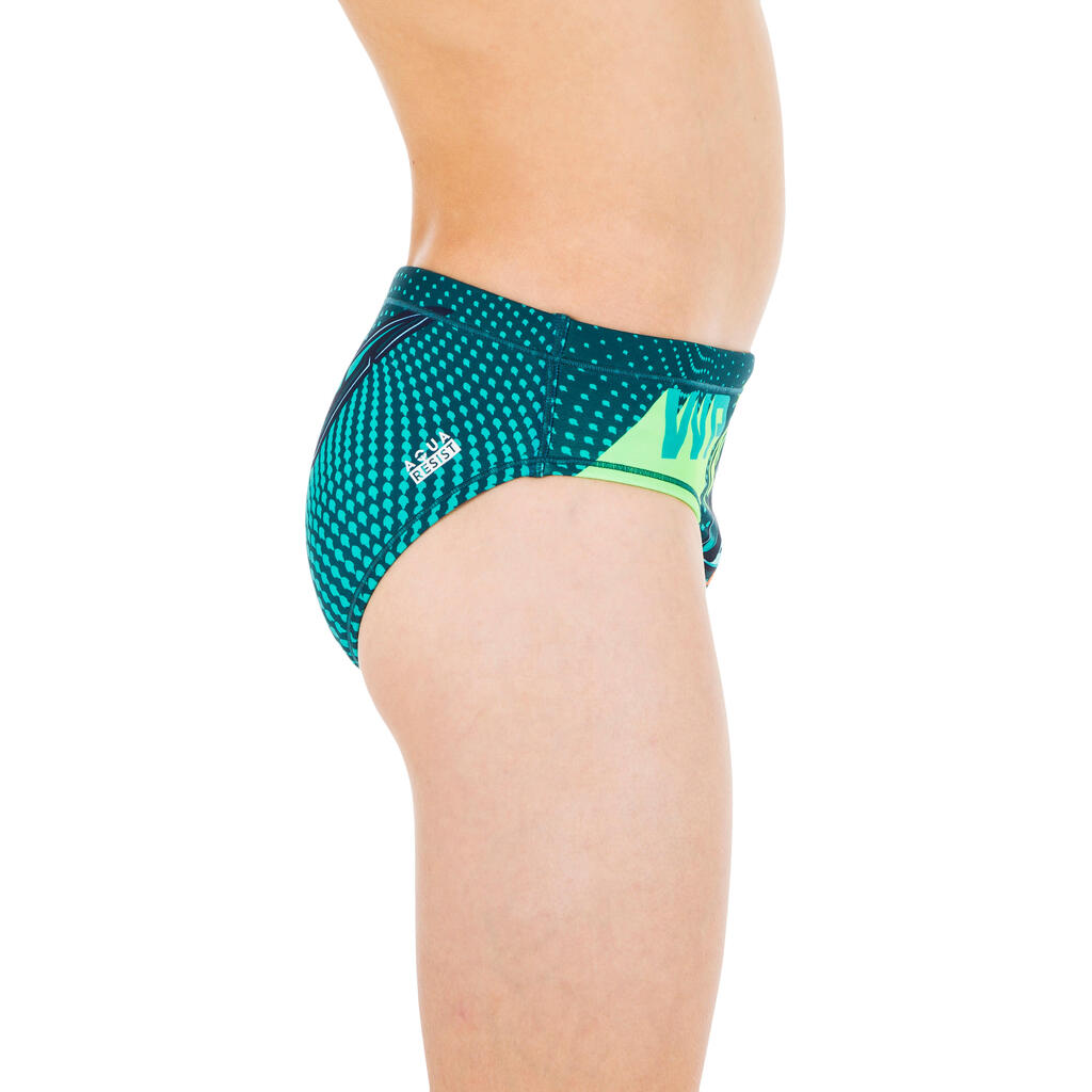Badehose Slip Wasserball Jungen - 500 Shark dunkelblau/türkis 