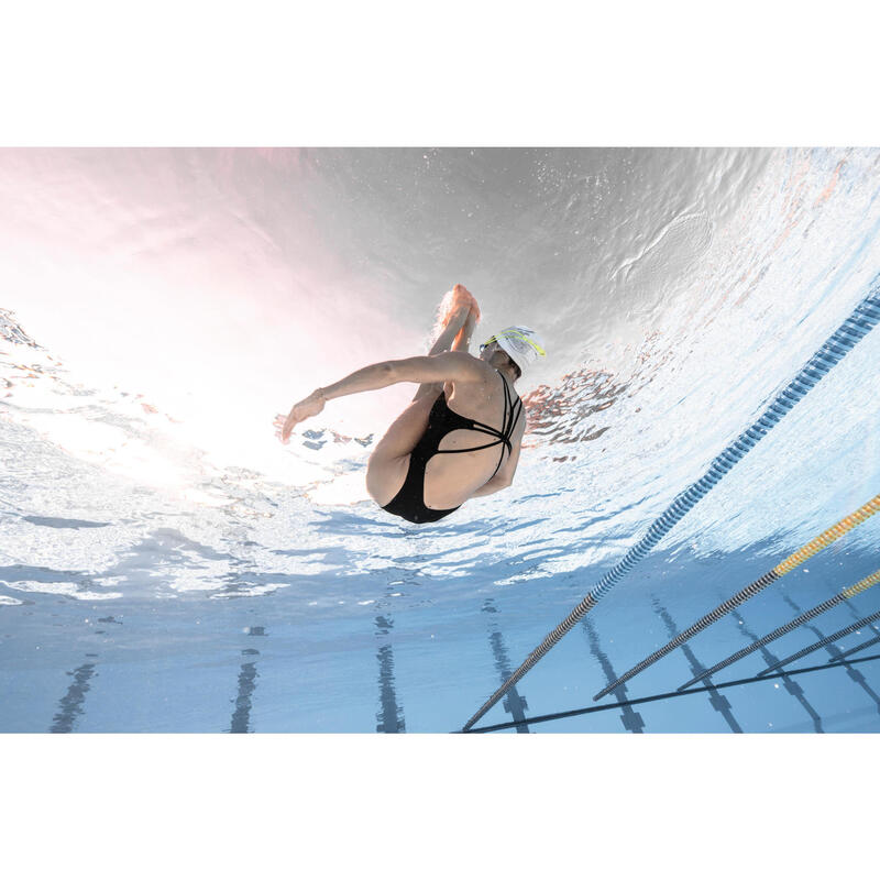 Maillot de bain fille de natation artistique (synchronisée) une pièce, noir.